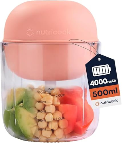 Nutricook Choppi - Picador recargable inalámbrico, modos de pulso y constante, 500 ml sin BPA, batería de 4000 mAh, hoja cuádruple SS 304, CH600, puesta de sol de Canyon, diseñado en California, 2