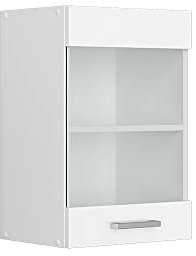 Vicco Hängeschrank R-Line, Wandhängeschrank, Weiß Hochglanz/Weiß, 40 cm mit Glastür