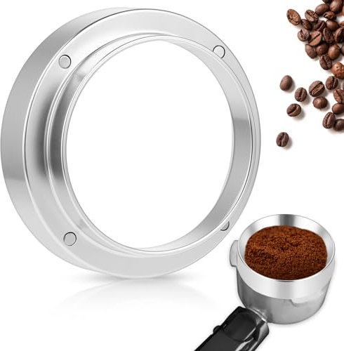 Molain Anillo dosificador de café de 51 mm, aleación de aluminio, accesorio portafiltros para espresso, embudo dosificador para embudo de llenado, cuenco de infusión, cafetera (plata)