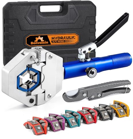 Bonvoisin Crimpatrice Idraulica Manuale per Tubo A/C, 3/8 -7/8 Gamma di Piegatura, 7 Paia di Stampi, con Tagliatubi, per Tubi del Condizionatore d'Aria e Raccordi Beadlock