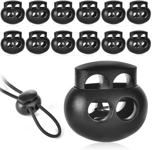XHTXHT 12 Stück Kordelstopper, Kordelstopper 2 Loch, Durchmesser 6mm, Schwarzer Kunststoff Kordelklemme Oval schlösser für Kordel Jacke, Sportkleidung, Rucksack, Gummikordel Stopper