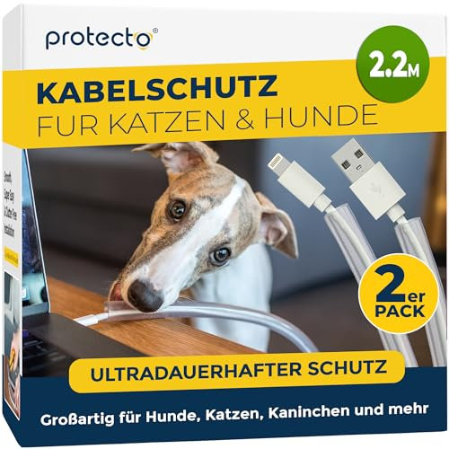 PROTECTO 2-Pack Wire Protector from Pets | Clear Cable Tube Animal Proof - 2.15m Odor-Free Cat & Dog Chew Resistant Floor Cable Cover | Plastic Cord Organiser for Power, Lightning, RCA & HDMI Cables