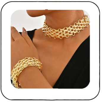 Reaky Chunky Choker Necklace Set Gold Layered Necklaces Punk Thick Necklace Chains for Women (B)