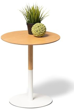 möbelando Beistelltisch >Zoe 1< rund, Eiche furniert/Weiss - 46x40cm (HxD)