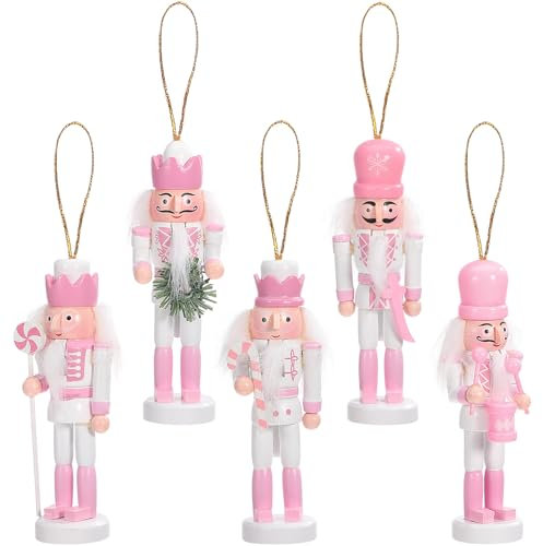 BESPORTBLE Lot de 5 Figurines Casse-Noisette en Bois, Décoration pour Sapin de Noël à Suspendre