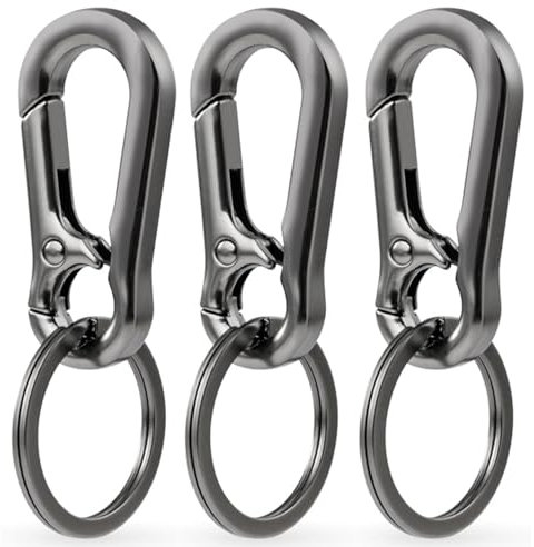 3 Pièces Mousqueton Porte Clé,Petit Mousqueton,Porte Clé Mousqueton,Porte Clef Mousqueton,Petit Mousqueton Porte Clé,Anti-Rouille,pour Clés de Voiture,Porte-clés,Sacs à Dos,Camping,Gris-Noir
