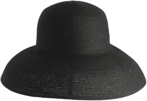Hut Sommerhut Neuer weiblicher Sonnenhut Klappbarer Strandhut Reisesonnenschutz Hepburn Wind Sonnenhut,Schwarz,A