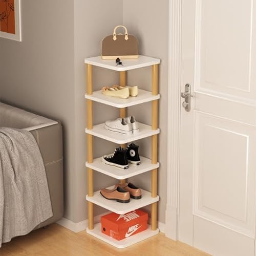Aniston Vertical Shoe Rack, 6 Tier Narrow Small Shoe Rack Organiser, Free Standing Shoe shelf Storage for Small Rooms, Entrance Hallway Corridor Living Room and Corner, Space Saving (6 Tier)