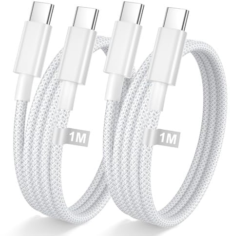Cable USB C a USB C 1M 2Pack, 60W Cable Tipo C Carga Rapida para iPhone 15 16 Pro Max/Plus/15/16,iPad Pro/Air,MacBook Air, Nylon Cable Carga Rapida Tipo C