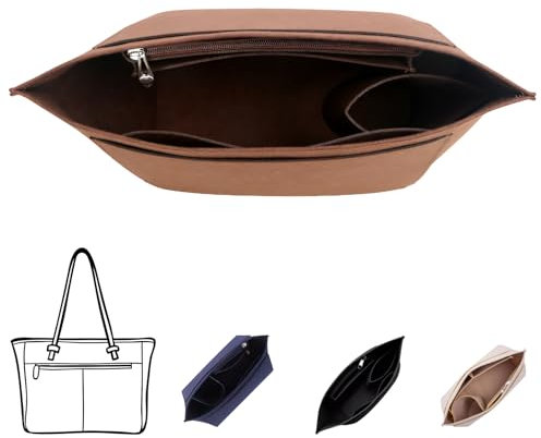 GZWY Taschen Organizer für Longchamp Tasche Damen, Felt Bag Organizer Tasche, Filz Handtaschen Organizer mit mehreren Taschen, Taschenorganizer Shopper für Longchamp Organizer (Braun, M)