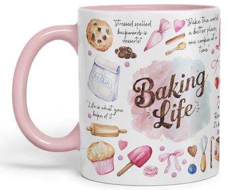 Vixar Baking Life - Taza de cerámica de colores para té, café, café caliente, 330 ml, regalo (rosa)