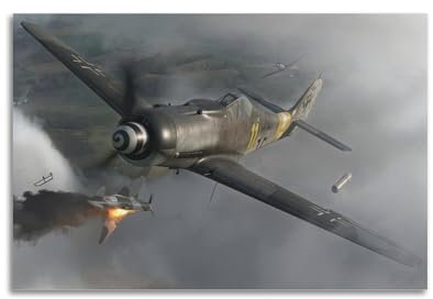 WW2 Vintage Kampfflugzeug-Poster, Clash of Fw 190 Dora's mit Yak's der roten Luftwaffe im Jahr 1945, dekoratives Gemälde, Leinwand-Kunstbild, 60 x 90 cm