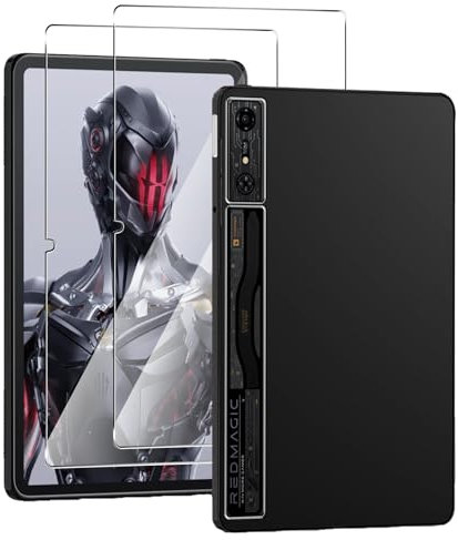 NUCNOK Cover per RedMagic Nova Gaming Tablet(10,9 Pollici) + [2 Pezzi] Pellicola Vetro Temperato,Silicone Custodia Scrub Molle di TPU Morbido AntiGraffio AntiCaduta Case(Nero)
