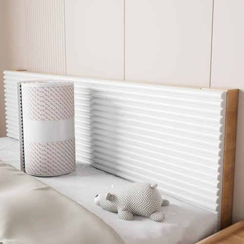 APMOE Wandpaneele Gepolstert für Kinderzimmer - 200 cm Wandpolster Selbstklebend, 1 cm Dick Anti-Kollision Wandkissen Bett Kopfteil, Polsterpaneel Wand Wandschutz Bett für Kinder(Weiß,20x200cm)