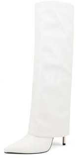 QUEEN HELENA Stivali Gambale Largo Alti al Ginocchio con Tacco a Spillo Donna K3442 (Beige, Sistema Taglie Calzature EU, Adulto, Donna, Numero, Media, 35)