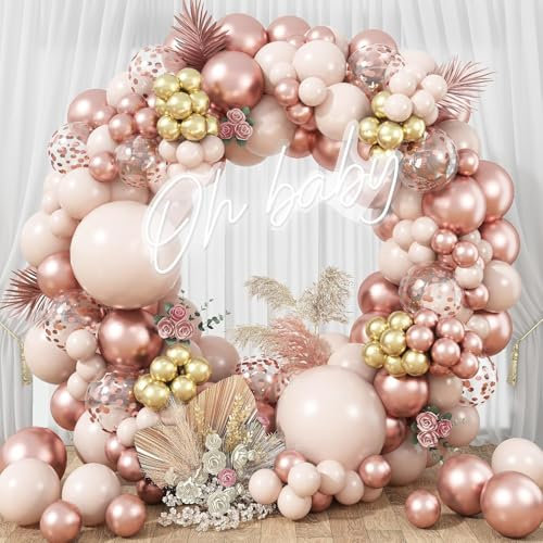 Ballon Girlande Beige Rosegold Gold, 119 Stück Luftballon Girlande Stück Pastell Orange Nude Weiß Gold Rosegold Konfetti Latexballoons Set für Mädchen Frau Geburtstag Hochzeit Verlobung Party Deko