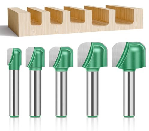 WSOOX 5 Stück Hohlkehlfräser 8mm Schaft Schüssel und Tablett Vorlage Fräser-Bits Oberfräser für Holzbearbeitung Werkzeug Schnittdurchmesser:11.1mm,12.7mm,15.9mm,19mm,22.2mm.