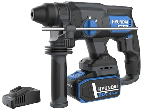 HYUNDAI Akku-Bohrhammer RH20X-20-4A1 | 20V, bürstenloser Motor | 2 J, 0-4700 B/Min | SDS-Plus, Zusatzgriff, Tiefenanschlag | Lieferumfang: 1 x 4.0Ah Akku, Ladegerät