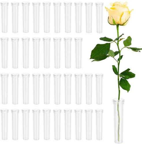 50 Stück Reagenzgläser für Blumen, Blumen Wasserröhrchen mit Kappen, Reagenzglas Vase, Wiederverwendbare Blumenröhrchen, Reagenzglas Kunststoff, Wasserröhrchen für Blumen