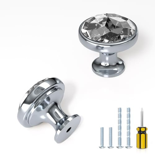 ELEBUILD 10 Pack Clear Crystal Cabinet Knobs, Matte Black, Sliver, Kitchen Cupboard Door Handles, Cabinet Handle Drawer Pulls for Wardrobe Bathroom