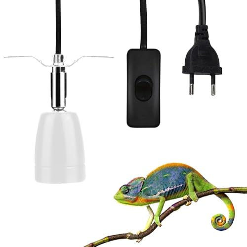 Udbrud Heiz Lampenfassung, E27 Keramik Reptilien Wärmelampe Lampenfassung mit Kabel, Wärmelampe Fassung Porzellanfassung 360° Drehbar Keramik-Heizlampe für Amphibien Aquarium Tiere (Weiß)