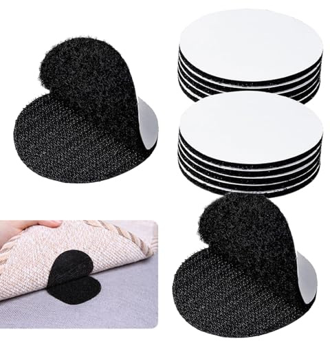 12 Pairs Heavy Duty Hook and Loop Dots, Round Self Adhesive Velco Dots | Nylon, Black 50mm, Double Sided Sticky Pads, Clean Removal, Can Be Cut for Carpets, Mats, Photo, Craft, DIY Projects