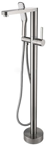 Robinet de Baignoire autoportant Cascade Bec de Remplissage 360 ° mitigeur sur Pied pour Salle de Bain mitigeur Robinet Douche Accessoire brossé