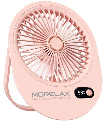 Morelax Portable Desk Fan Rechargeable,Small Personal Fan Strong Powerful Wind Battery Operated, Slim Silent, 6 Speeds Cooling Handheld Mini USB Table Desktop Fans for Indoor Outdoor Office (Pink)