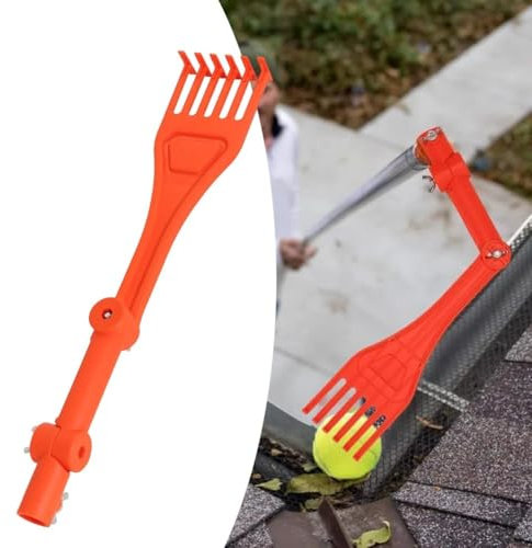Mini râteau, outil de nettoyage de gouttière, avec poignée rotative, pour attaquer le paillis, les feuilles, 39,4 x 7,5 cm, orange