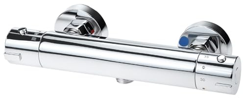 QWORK® Duscharmatur mit Thermostat aus Messing - Thermostat-Mischbatterie mit Turbo-Technologie und Verbrühungsschutz