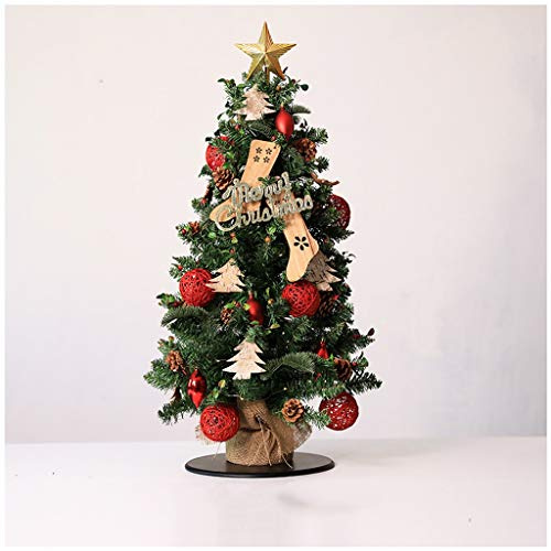 MEVZHH Albero Di Natale Piccolo Abete Verde Artificiale Albero Di Natale con Stelle Rosse e Pini Coni Ornamenti Di Natale (Con Base)/Di B