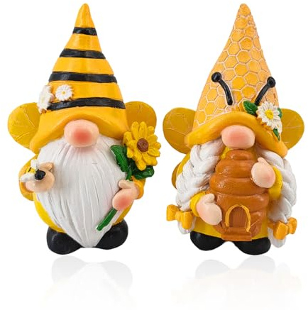 2PCS Gnomes Garden Ornaments, with Sunflower and Bee Design, Gnomes with Bee Theme, Garden Gnomes Outdoor, Decorative Gardens Outdoor for Spring Garden Decor, Patio, Lawn and Flower Beds