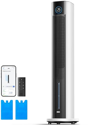 DREO Evaporative Air Swamp Cooler, 43 Cooling Fans that Blow Cold Air 2026 Upgraded, 80° Oscillating Floor Fan for Bedroom, Easy Cleaning, APP Control, Ice Packs, 4 Speeds & 4 Modes, 12H Timer, White