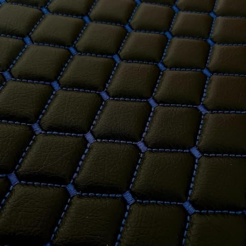 Kunstleder Meterware Leder Polsterstoff gesteppt Stoff Möbelstoff Bezugsstoff Lederstoff Polsterbezug 100cm x 140cm (schwarz mit blauen Nähten)