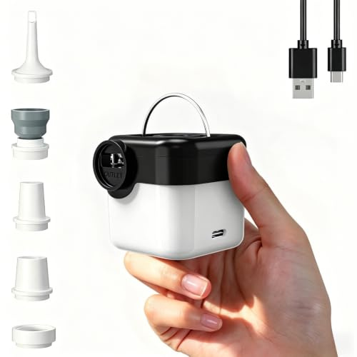 Elektrische Luftpumpe, 3 in 1 Inflate und Deflate luftpumpe Elektrisch, 2400 mAh Mini-luftpumpe mit Campinglampe, Elektrische Pump mit 5 Düsen für Camping, Luftmatratze, Schwimmring, Vakuumbeutel