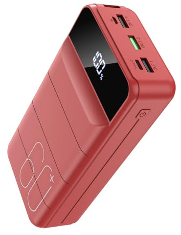 PDBEST PowerBank 60000mAh Fast Charging,Battery Pack 22.5W Power Bank with USB C, Portable Charger,4 Outputs and 3 Inputs with LED Display (Red, XX-Large)