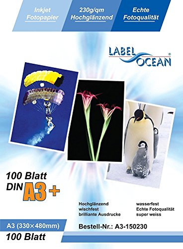LabelOcean LO – 100 Blatt Fotopapier A3 + Plus Premium Hochglanz 230 g