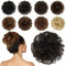 FESHFEN 100% Echthaar Haarteil Dutt Haargummi, Wellig Lockige Haarknoten Haargummi Haarverlängerungen Hochsteckfrisuren Echthaar Haarteil für Damen Mädchen Dunkelbraun
