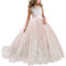 NNJXD Girls Lace Tulle Embroidered Princess Prom Ball Gown Formal Party Long Tail Dresses Size (150) 10-11 Years 406 Pink-A