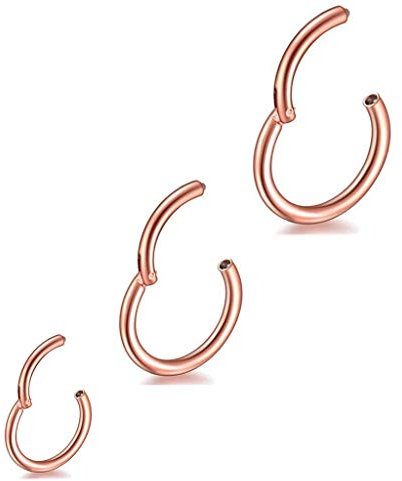 3 Stk 6/8/10mm 16G Edelstahl Nasenring rosegold Damen Herren Septum Clicker Ring Nasenring Set Ohr Lippen Nasenpiercing rosegold Lippenpiercing Knorpel Creolen für Männer Frauen