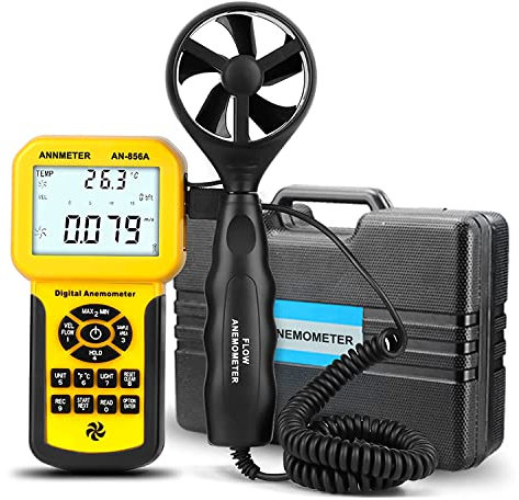AIOMEST CFM Handheld Windmesser, HAVC Digitaler Anemometer, Windgeschwindigkeitsmesser mit Datensatz/MAX/MIN/AVG Messen Luftstrom Geschwindigkeit Temp Messgerät für Drohne Segeln Angeln, AI-856A