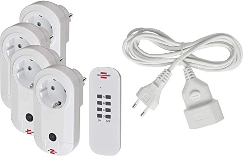 Brennenstuhl Funkschalt-Set RC CE1 4001, 4er Funksteckdosen Set (Innenbereich) weiß & Kunststoff-Verlängerungskabel (Verlängerungskabel für den Innenbereich, 5m Kabel, mit Euro-Stecker) weiß