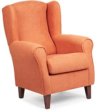 SILLONEA - Sillón Orejero pequeño, con Tela Antimanchas, de reducido tamaño para salón o dormitorio (Tamaño:100*74*77cm) Tapizado en NARANJA. Butaca ideal para ver la tv, leer o lactancia.