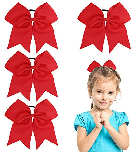 Molain Große rote Schleifen Haargummis 4 Stück 20,3 cm Pferdeschwanzhalter Zopf Cheerleader Schleifenband Haarstyling-Zubehör für Kleinkinder Mädchen Frauen Outfit Uniform