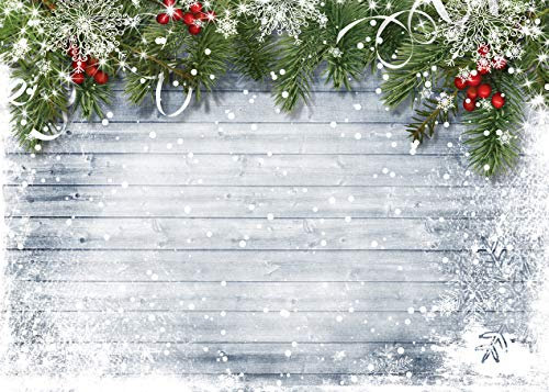 LYWYGG 8x6FT Weihnachtsfotografie Hintergrund - Schnee, Holzwand, Weißer Schnee - Weihnachtsfoto, Babyparty, Kinder, Winter CP-99-0806
