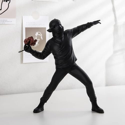 Newmyth Blumenwerfstatue Blumenwerfer Skulptur Mann Figuren Wohnkultur für Regale Harz Kunst Handwerk Schreibtisch Dekoration für Wohnzimmer Bücherregal Sammlung Ornament Geschenk (Schwarz)