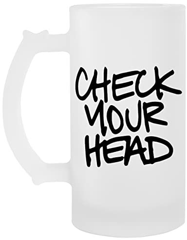 Jinbetee Check Your Head Transparenter Bierglas-Trinkbecher mit Griff