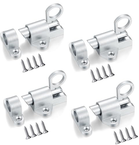 Türriegel,Federverriegelung,Automatische Türriegel,Bounce Türriegel,Spring Bounce Türschraube,Mit Schrauben,Geeignet für Fenster, Schuppen, Tor, Toilette, WC Schlafzimmer (4 Stk Silber)