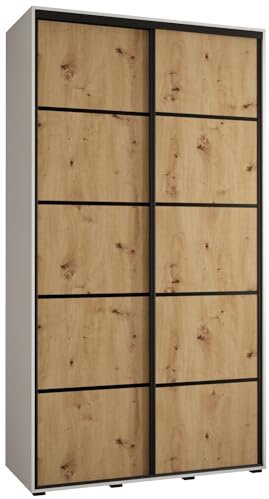 MEBLE KRYSPOL Davos 4 140 Schrank mit Zwei Schiebetüren für Schlafzimmer - Moderner Kleiderschrank mit Kleiderstange und Regalen - 235,2x140x45 cm - Weiß Artisan Schwarz