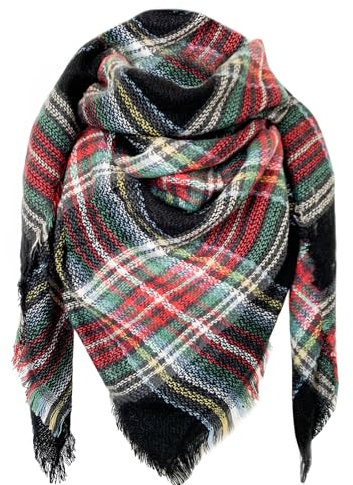 DELEY Retro Damen Tartan Schal weicher karierter karierter Schal Wickelschal Decke Schals Schwarz und Grün